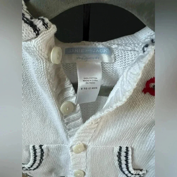 Janie and Jack hooded knitt cardigan 6-12M crab stitching detailing - Picture 3 of 5